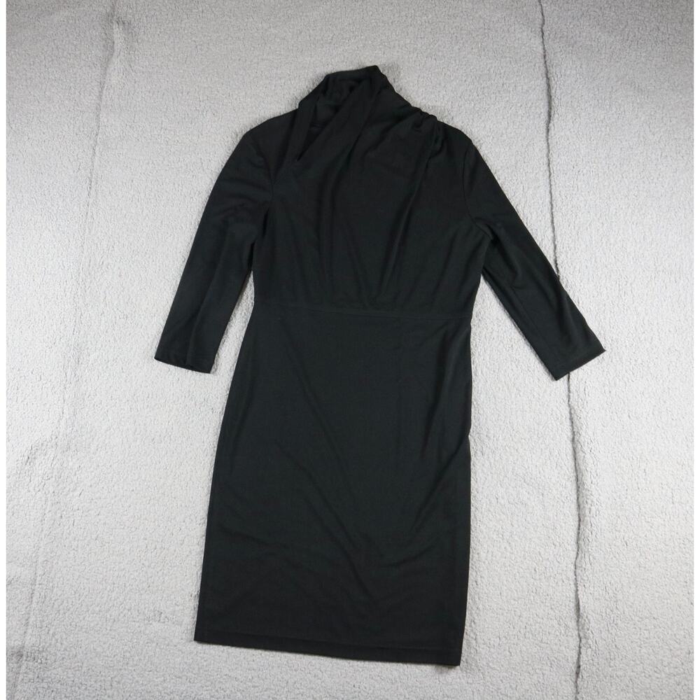 St. John Dress Black 8 Side Neck Split Long Sleeve Jersey Pull Over